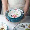 Миски весенняя рифма милые зеленые растения керамические чаши на столовую посуду фруктовые салат десерт кружевные кухонные принадлежности.