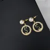 Crystal Pearl Women Charm Shiny Full Diamonds Circle Ring Eardrop Bright Letter Design Bride Wedding Earrings