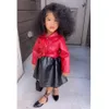 キッズガールズの服セットベビースリーブジャケットトップPUレザーショートパンツスカート子供服を子供1936