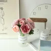 Decoratieve bloemen 9 stks roze zijden roos kunstmatige pioenroebouquet voor trouwhuis diy decoratie nep hortensia ambachten kransen