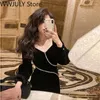 Casual Dresses Vintage Midi Dress Women Evening Party One Piece Korean långärmad sammet y2k Office Lady kläder 2023 Vinter chic