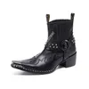 Rock Genuine Leather Ankle Men Boots Western Cowboy Men Boots Pointed Toe Iron Head Black Riding/Motorcycle Party Botas