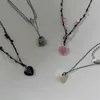 Chokers Korean Fashion Love Heart Natural Stone Pendant Necklace For Women Girls Double Layer Justerbar tröja Estetiska smycken Y2303