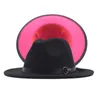 Tvåfärgade fedora hattar med bälte män breda grim Jazz Panama filt Cap Elegant Women Party Church Top Hat Fedoras Dropshipping