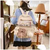 Sacs de soirée 2021 rose femme sac à dos 3D dessin animé lapin sac d'école Kaii adolescentes collège filles solide Drstring Bookbag Corée Drop Deli Dhaaj