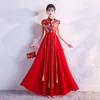 Etniska kläder Satängklänning Cheongsam Röd Brud Gifta sig Vintage Klänning Qi Pao Kvinnor Kinesisk Tang Kostym Klänningar Qipao Robe Orientale