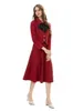 Work Dresses Skirt And Top Set 2023 Fall Winter Women's Turn Down Bow Long Sleeved Single Breasted Short Jacket A-Line Midi Suits Red