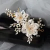 Hårklipp handgjorda brud tiara form vacker pärlstav blommor bröllop klänning tillbehör urverk super fairy