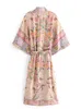 Casual jurken boho dames pauw print vleermuis mouw strand Boheemian kimono robe dames v nek tassel zomer happie bikini cover-ups w0315