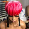 Colored Short Pixie Cut Straight Bob Human Hair Wig For Women Brazilian Remy Hair Glueless Yellow Pink Blonde Cheap Wigs