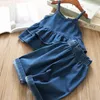 Kleidungssets Frühlingskleidungsset Mode Mädchen Hosenanzug Jeans Denim Kleidungsset für Kinder Hosen Zweiteiliges Set Kinder Sommer Outfits