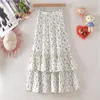 Spódnice 2023 Kobiety kwiatowy nadruk biała szyfonowa spódnica Summer Vintage Saias Fashion elastyczne talia Eleganckie biuro midi jupe