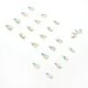 Valse nagels 24 -stcs/doos drukken op nep korte Franse randen Acryl Volledige omslag Diy Wave Line met lijm turkoois nail art vers