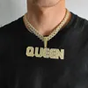 Herren A-Z Custom Square Letter Anhänger Halsketten Bling T Zirkon echt vergoldet