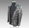 Men's Suits Nightclub Full Sequins Leopard Print Casual Blazer Male Fashion Host Stage Slim Fit Grey Man Dress Banquet Clothes