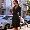 Casual Dresses Bohemian Vintage Bandage Solid Color Female Clothin Långärmlig svart klänning Slim Fit Pullover Spring Robe Womencasual