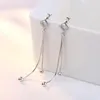 Stud Earrings 925 Sterling Silver Sell Shiny Crystal Square Long Women Wholesale Jewelry Birthday Gift Drop