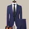 Erkek Suit 2023 Yüksek Kaliteli Streç Uzun Kollu Takım Erkekler Kore İş Boş Zamanlar Düz Renkli Beyefendi İki Parçalı Setler