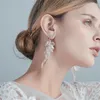 Dangle Earrings Jonnafe يدويًا راينستون كريستال أرز رايس قذيفة زهرة العروس قلادة زفاف الثريا المجوهرات