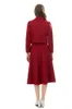 Work Dresses Skirt And Top Set 2023 Fall Winter Women's Turn Down Bow Long Sleeved Single Breasted Short Jacket A-Line Midi Suits Red