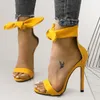 Brand Designer EST Sandales jaune rose rose en daim haut haut talons Big Bowknot Gladiator Sandale Sangle Single Brap Fin PumpsSandals 63 210