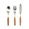 Servis uppsättningar Premium 3/5st 304 Rostfritt stål Western Cutlery Set Trähandtag Middagsgaffel Matt Matte Flatvaror Tabeller