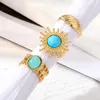 Lussuosi anelli color oro impostati per donna uomo imitazione turchese regali geometrici di gioielli di moda scavati