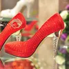 Kledingschoenen bruidsfeest zwarte bruidsmeisje jurken glitter kristal hak prom rood hoge bruiloft