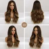 Synthetic Wigs Long Wavy Brown Ombre Middle Part Natural Hair Wig For Women Daily Party Cosplay Heat Resistant Fiber 230314