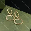 Stylish Gold Pendant Studs Ladies Hoop Earring Double Letter Earndrops With Box Jewelry Birthday Present Anniversary