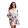 Women's Sleepwear Sexy White Printed Female Mini Silk Robe Rayon Kimono Women's Peacock & Blossoms Design S M L XL XXL XXXL D124-03