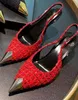 Estate Opyum Donna Sandali scarpe eleganti scarpe tacco alto pompe slingback vesper sling back boucle tweed nero bianco rosso punta a punta 35-42 Nave veloce