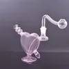 Großhandel Mini-Wasserpfeifen Rosa Herzform Glas-Ölbrenner-Bong Bunte Wasser-Dab-Ölplattformen Bubbler-Bongs mit 10-mm-Rutschtabak-Räucherschale