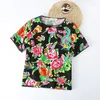 Camiseta feminina tshirt shert unsisex thin estilo chinês estilo chinês peônia estampada redonda algodão curta de manga curta praia fêmea feminina