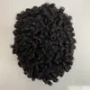 15mm Afro Curl 1B Full PU Toupee Herr Peruk Indian Virgin Människohår Ersättning 12mm Lockigt spetsenhet för svarta män Expressleverans
