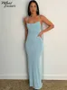 Casual jurken Whatiwear Backless Maxi Dress Sexy Blue Orange Spaghetti Riem Slim Women Long Club Party Beach Jurk zomer Outfits 2022 Nieuwe W0315