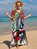 Casual Dresses 2023 Loose Boho Style Maxi Dress Print Face Swim Suit Cover-up Bohemian Dress Robe Plaage Kaftan Maxi Dress Beach Wear Tunics W0315