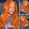 Perruques en dentelle Ginger Orange Colored Human Hair Straight Front Closure Brazillian Body Wave 230314