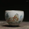 Tazas, platillos, clásicos de montaña y mar, juego de tazas de té de cerámica china Vintage, cuenco de animales para ceremonia, taza de té, barril de dragón