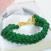 Strand Vintage Exquisite Green Natural Stone Chalcedony Jades Geared 6mm 3 Ряд браслетов роскошные застежки из ювелирных изделий 7,5 дюйма B2790