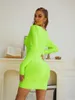 Casual Dresses Draped Lime Green Bandage Dress 2023 Autumn Winter Women Bodycon Elegant Mini Sexy Evening Party Club Outfit