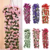 Decorative Flowers & Wreaths Purple Violet Artificial Wall Hanging Decor Basket Flower Orchid Silk Vine Home Wedding Party Fall Decorations