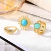 Lussuosi anelli color oro impostati per donna uomo imitazione turchese regali geometrici di gioielli di moda scavati