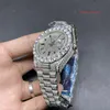 NYHETSPRONG SET Diamond Watch Silver Diamond Case 316L Iced Out Diamonds Rostfritt stål Rems Wristwatch Automatiska mekaniska klockor