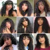Syntetiska peruker Jerry Curly Human Hair Wigs With Bangs Brasilian Remy for Women Full Machine Made No Lace Fringe Wig 230227