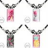 Pendentif Colliers Rose Ananas Fruit À Venir Pour Unisexe Parti Cadeau Collier Avec Acier Plaqué Verre Cabochon Ras Du Cou Long Rectangle