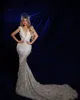 Luxury Mermaid Prom Dresses Sleeveless V Neck Halter Appliques Sequins Floor Length Beaded Celebrity Diamonds Evening Dress Bridal Gowns Plus Size Custom Made