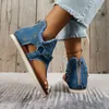 Gai verão denim sapatos femininos chique estrela impressão gladiador sandálias senhoras punk rebite stud fip flops 230314