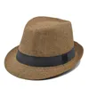 Fashion Unisex Straw Hat Ribbon Curling Brim Jazz Fedora Hat Panama Gangster Cap Outdoor