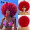 Syntetiska peruker Kort hår Afro Kinky Curly med lugg för svarta kvinnor afrikanska ombre glueless cosplay Natural Blonde Red Blue Wig 230314